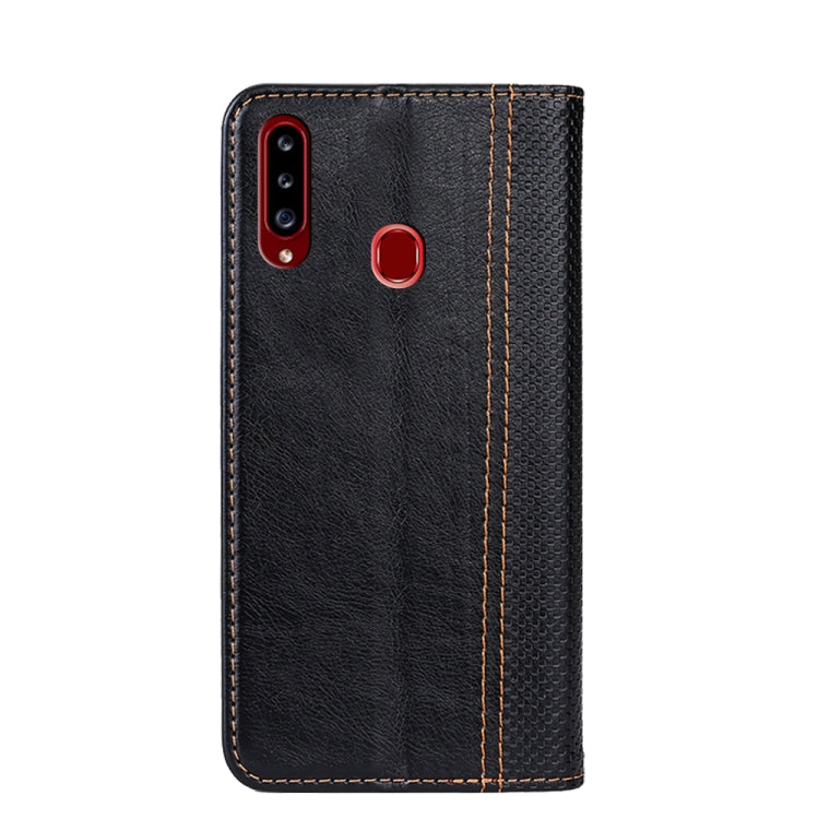 For Samsung Galaxy A20s Grid Texture Magnetic PU + TPU Horizontal Flip Leather Case with Holder & Card Slot