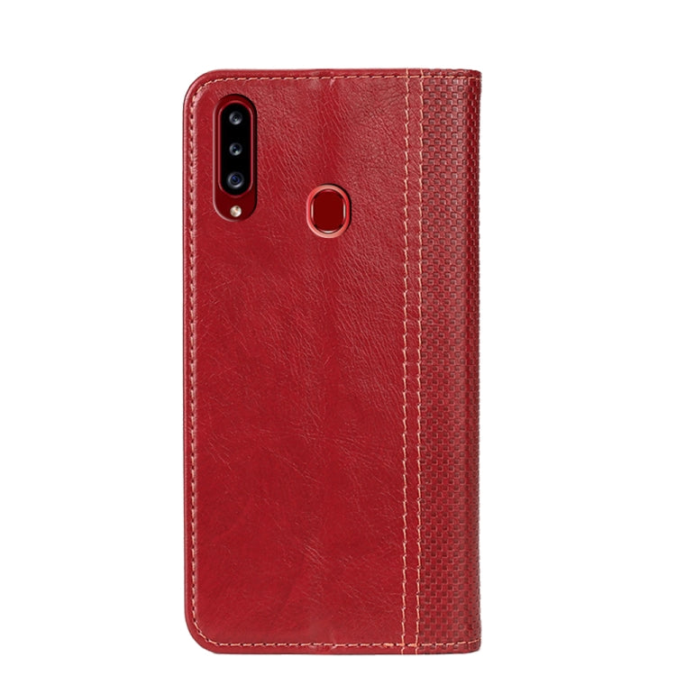 For Samsung Galaxy A20s Grid Texture Magnetic PU + TPU Horizontal Flip Leather Case with Holder & Card Slot