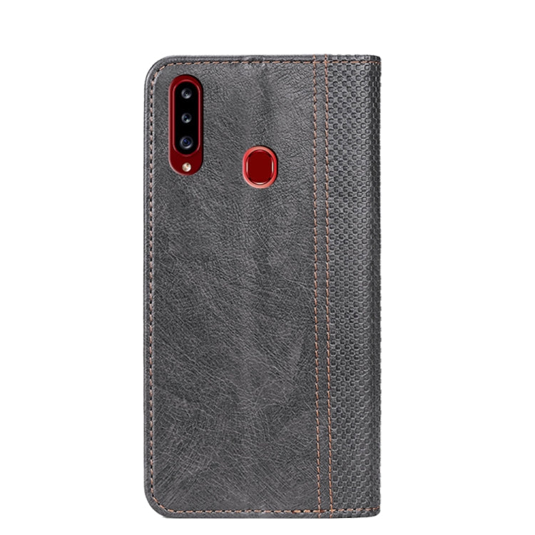 For Samsung Galaxy A20s Grid Texture Magnetic PU + TPU Horizontal Flip Leather Case with Holder & Card Slot