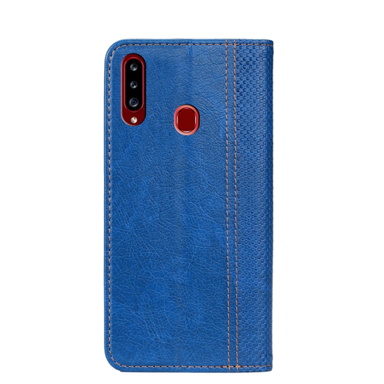 For Samsung Galaxy A20s Grid Texture Magnetic PU + TPU Horizontal Flip Leather Case with Holder & Card Slot