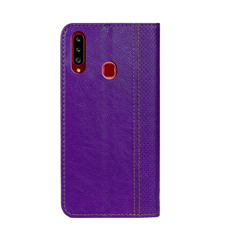 For Samsung Galaxy A20s Grid Texture Magnetic PU + TPU Horizontal Flip Leather Case with Holder & Card Slot