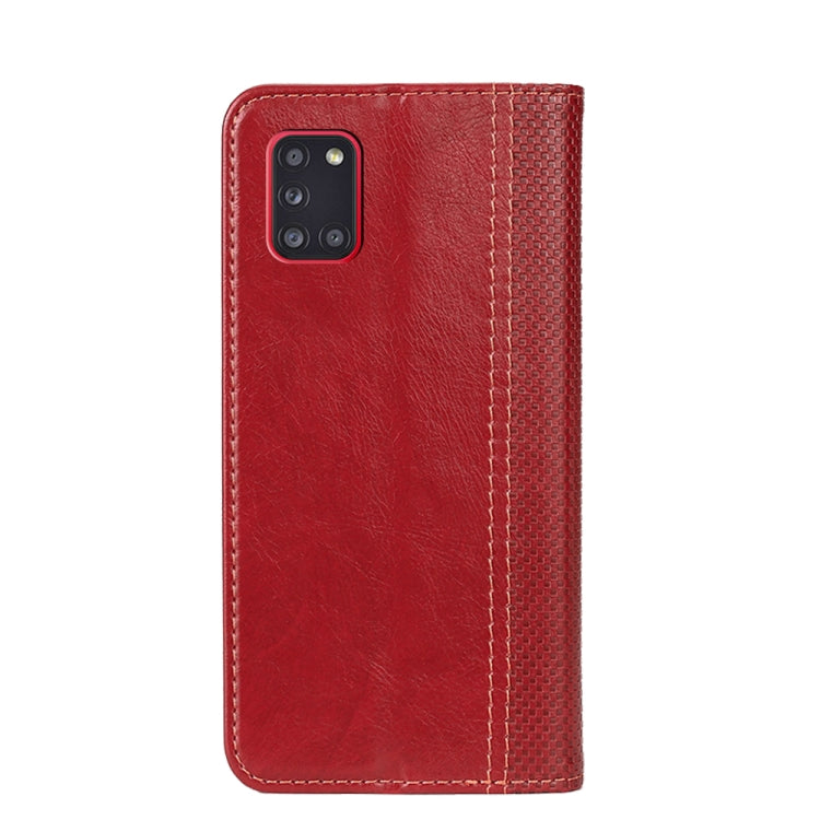 For Samsung Galaxy A31 Grid Texture Magnetic PU + TPU Horizontal Flip Leather Case with Holder & Card Slot