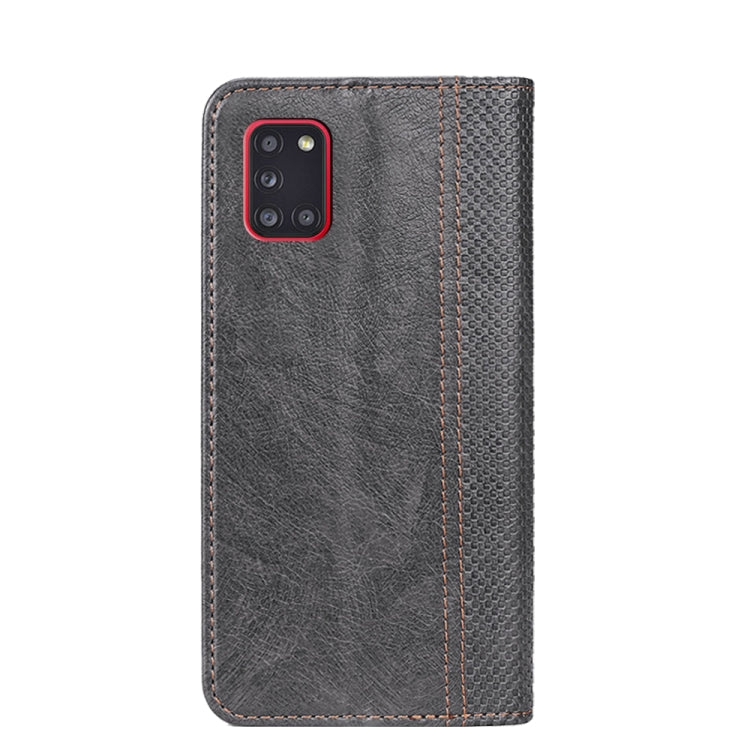 For Samsung Galaxy A31 Grid Texture Magnetic PU + TPU Horizontal Flip Leather Case with Holder & Card Slot