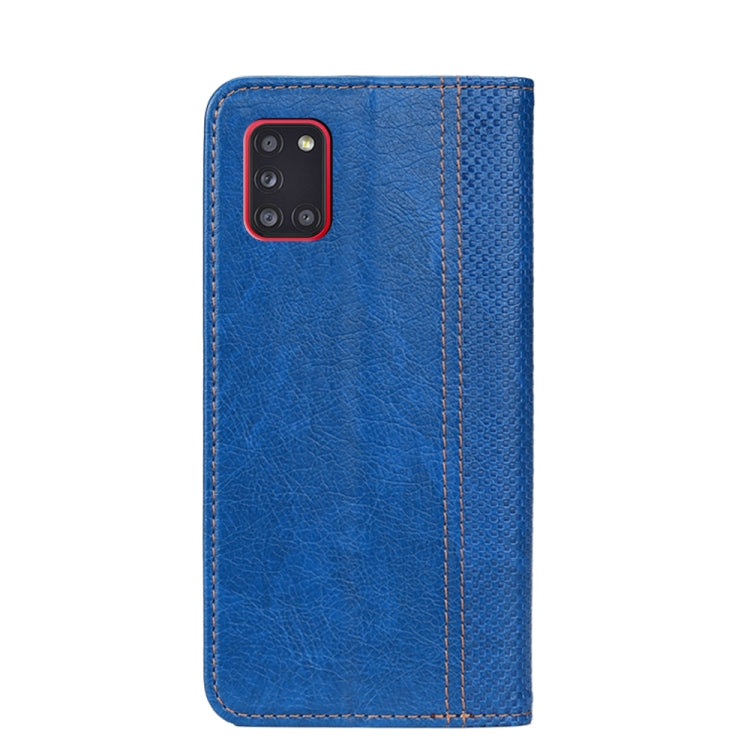 For Samsung Galaxy A31 Grid Texture Magnetic PU + TPU Horizontal Flip Leather Case with Holder & Card Slot