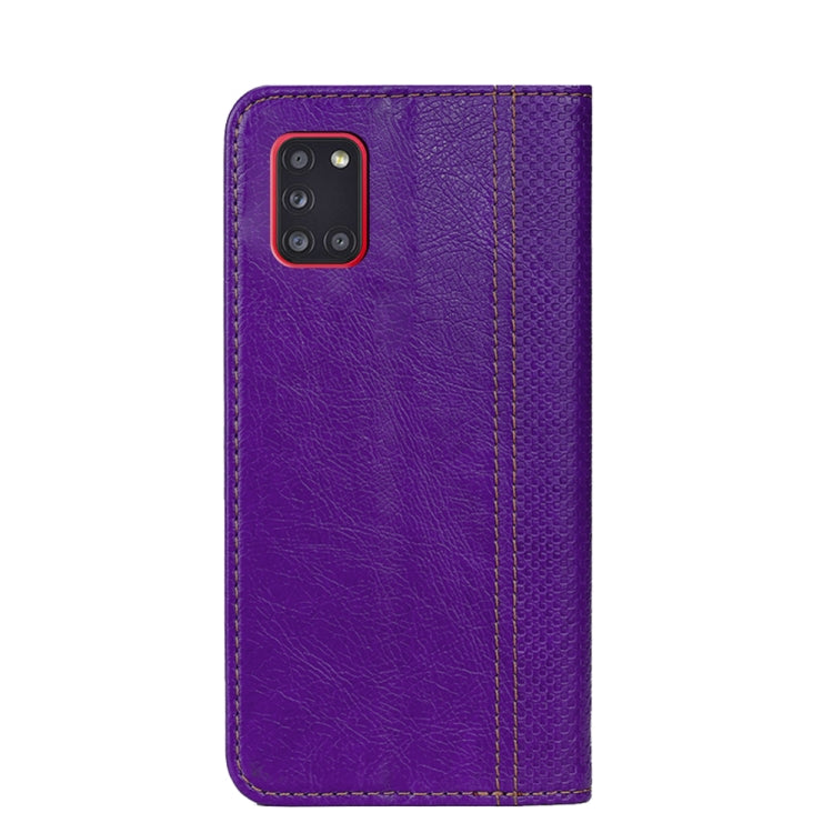 For Samsung Galaxy A31 Grid Texture Magnetic PU + TPU Horizontal Flip Leather Case with Holder & Card Slot