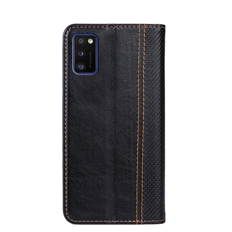 For Samsung Galaxy A41 Grid Texture Magnetic PU + TPU Horizontal Flip Leather Case with Holder & Card Slot