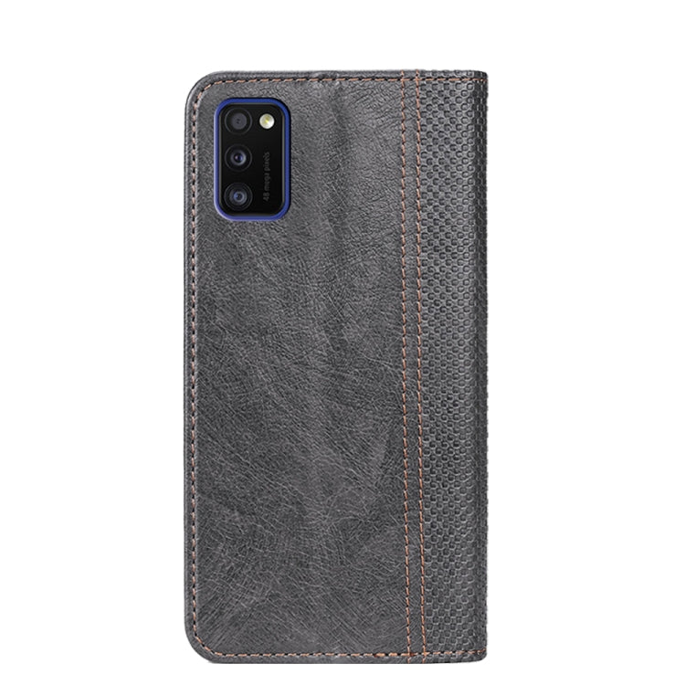 For Samsung Galaxy A41 Grid Texture Magnetic PU + TPU Horizontal Flip Leather Case with Holder & Card Slot