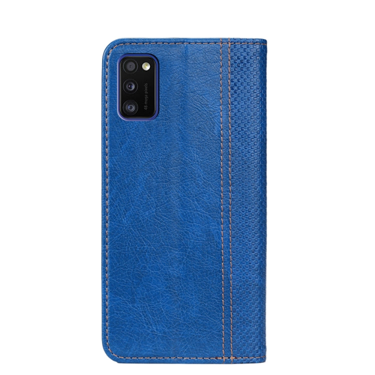 For Samsung Galaxy A41 Grid Texture Magnetic PU + TPU Horizontal Flip Leather Case with Holder & Card Slot