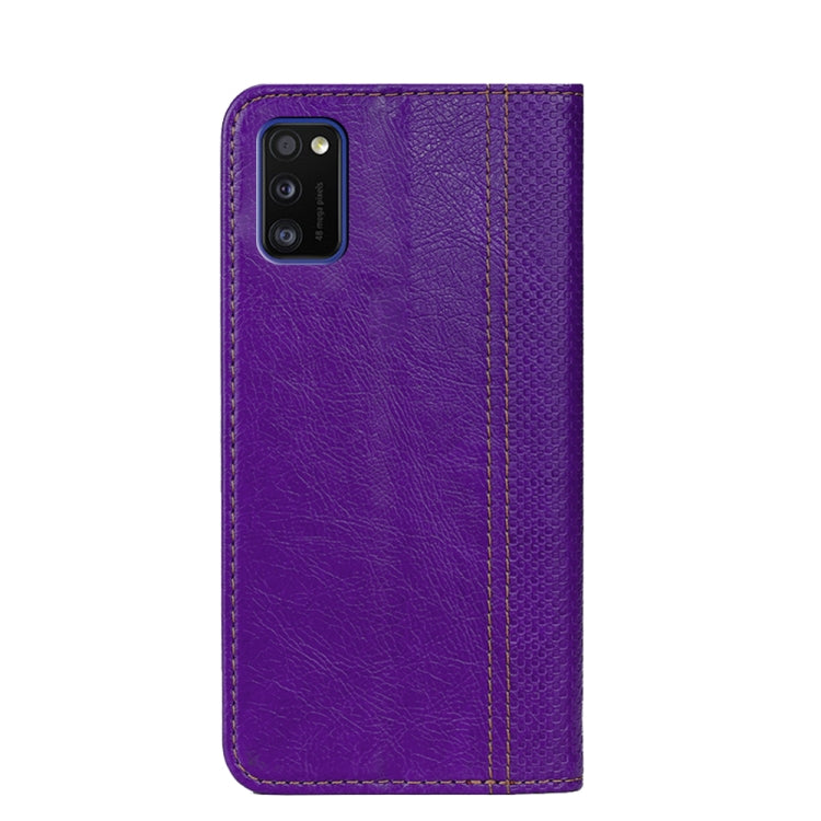 For Samsung Galaxy A41 Grid Texture Magnetic PU + TPU Horizontal Flip Leather Case with Holder & Card Slot