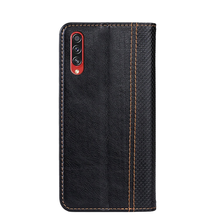 For Samsung Galaxy A70s Grid Texture Magnetic PU + TPU Horizontal Flip Leather Case with Holder & Card Slot