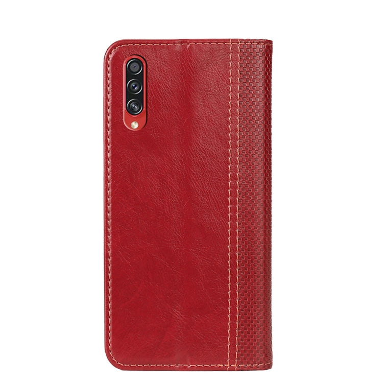 For Samsung Galaxy A70s Grid Texture Magnetic PU + TPU Horizontal Flip Leather Case with Holder & Card Slot