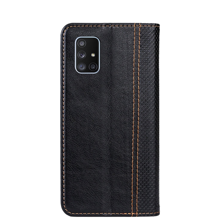 For Samsung Galaxy A71 5G Grid Texture Magnetic PU + TPU Horizontal Flip Leather Case with Holder & Card Slot