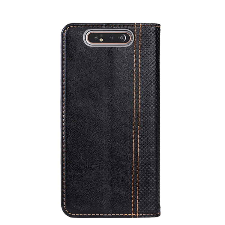 For Samsung Galaxy A80 Grid Texture Magnetic PU + TPU Horizontal Flip Leather Case with Holder & Card Slot