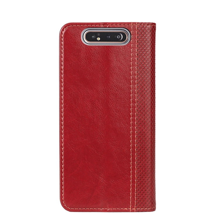 For Samsung Galaxy A80 Grid Texture Magnetic PU + TPU Horizontal Flip Leather Case with Holder & Card Slot