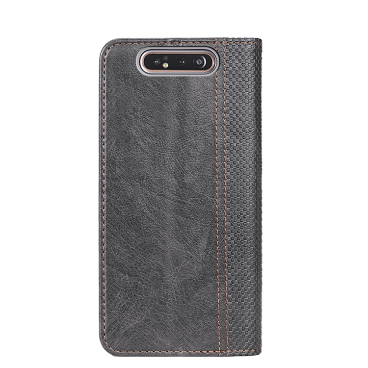 For Samsung Galaxy A80 Grid Texture Magnetic PU + TPU Horizontal Flip Leather Case with Holder & Card Slot