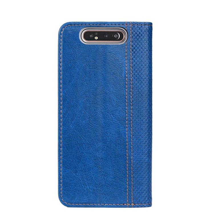 For Samsung Galaxy A80 Grid Texture Magnetic PU + TPU Horizontal Flip Leather Case with Holder & Card Slot