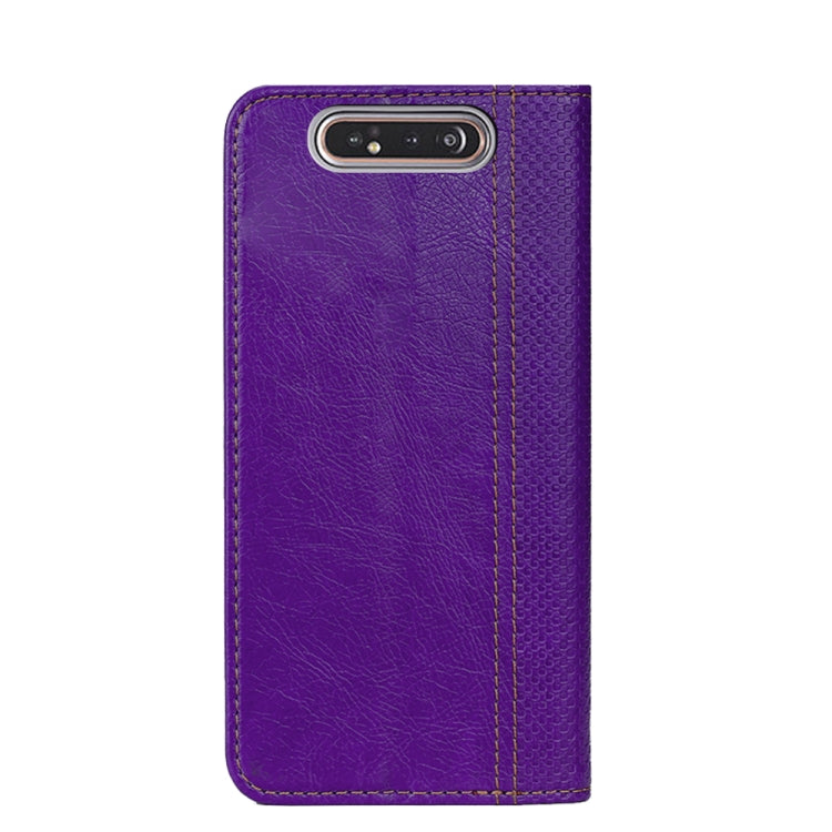 For Samsung Galaxy A80 Grid Texture Magnetic PU + TPU Horizontal Flip Leather Case with Holder & Card Slot