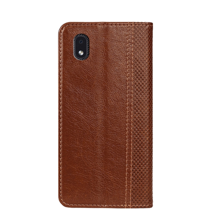 For Samsung Galaxy M01 Core Grid Texture Magnetic PU + TPU Horizontal Flip Leather Case with Holder & Card Slot
