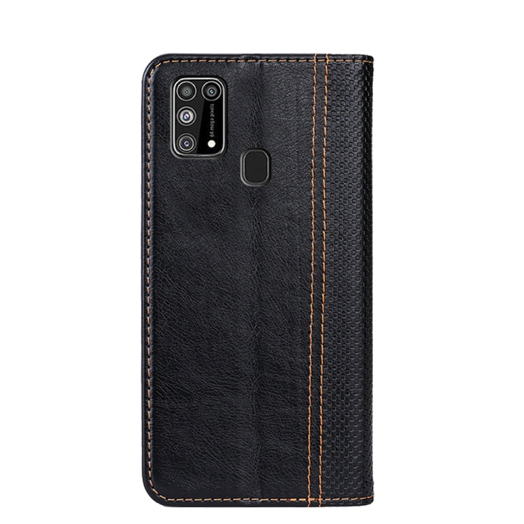 For Samsung Galaxy M31 Grid Texture Magnetic PU + TPU Horizontal Flip Leather Case with Holder & Card Slot