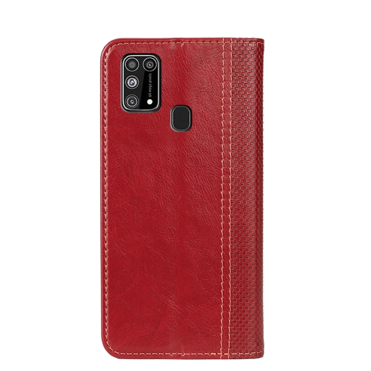 For Samsung Galaxy M31 Grid Texture Magnetic PU + TPU Horizontal Flip Leather Case with Holder & Card Slot
