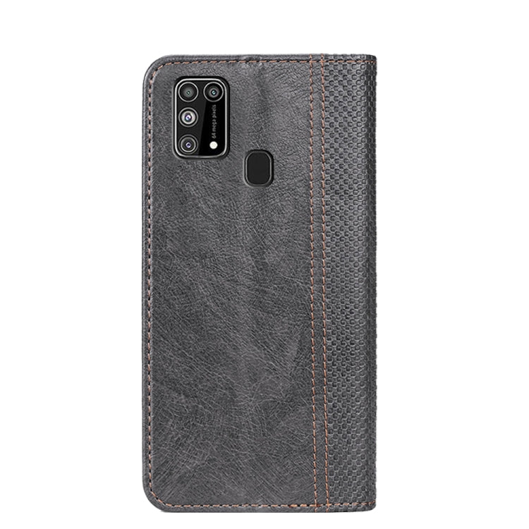 For Samsung Galaxy M31 Grid Texture Magnetic PU + TPU Horizontal Flip Leather Case with Holder & Card Slot