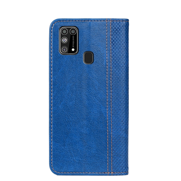 For Samsung Galaxy M31 Grid Texture Magnetic PU + TPU Horizontal Flip Leather Case with Holder & Card Slot