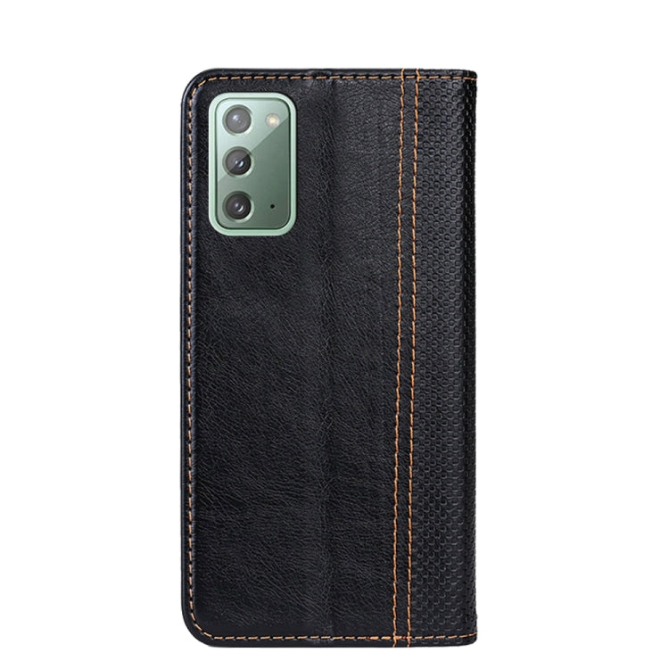 For Samsung Galaxy Note20 Grid Texture Magnetic PU + TPU Horizontal Flip Leather Case with Holder & Card Slot