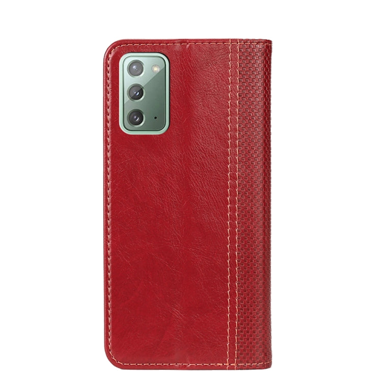 For Samsung Galaxy Note20 Grid Texture Magnetic PU + TPU Horizontal Flip Leather Case with Holder & Card Slot