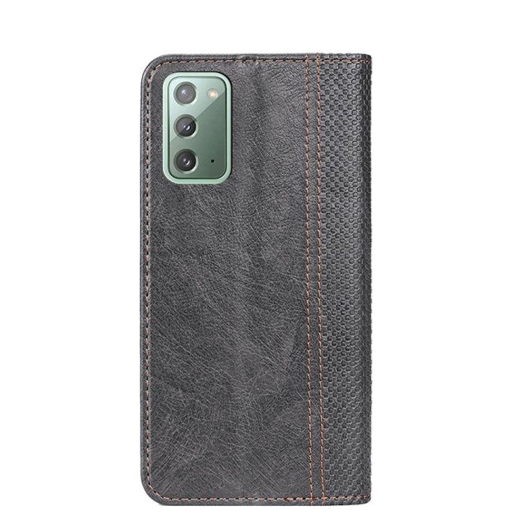For Samsung Galaxy Note20 Grid Texture Magnetic PU + TPU Horizontal Flip Leather Case with Holder & Card Slot