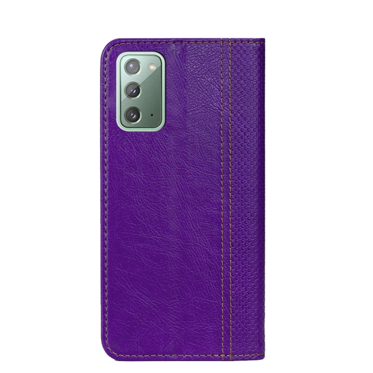 For Samsung Galaxy Note20 Grid Texture Magnetic PU + TPU Horizontal Flip Leather Case with Holder & Card Slot