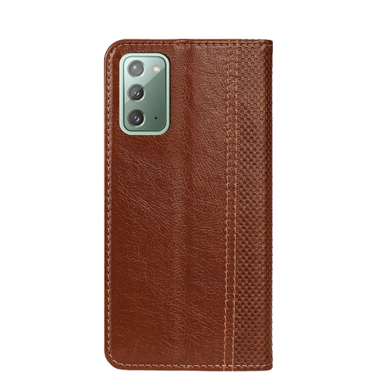 For Samsung Galaxy Note20 Grid Texture Magnetic PU + TPU Horizontal Flip Leather Case with Holder & Card Slot