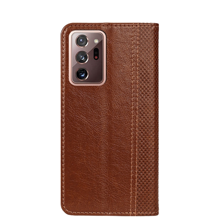 For Samsung Galaxy Note20 Ultra Grid Texture Magnetic PU + TPU Horizontal Flip Leather Case with Holder & Card Slot