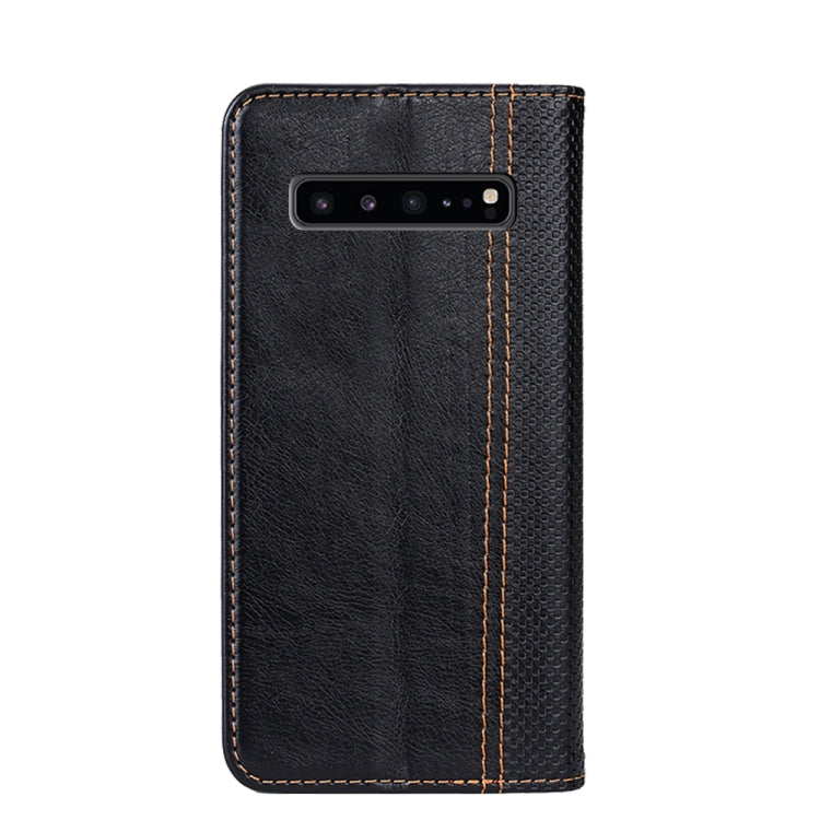 For Samsung Galaxy S10 5G Grid Texture Magnetic PU + TPU Horizontal Flip Leather Case with Holder & Card Slot
