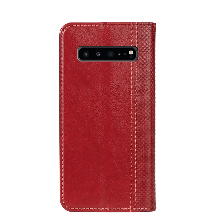 For Samsung Galaxy S10 5G Grid Texture Magnetic PU + TPU Horizontal Flip Leather Case with Holder & Card Slot