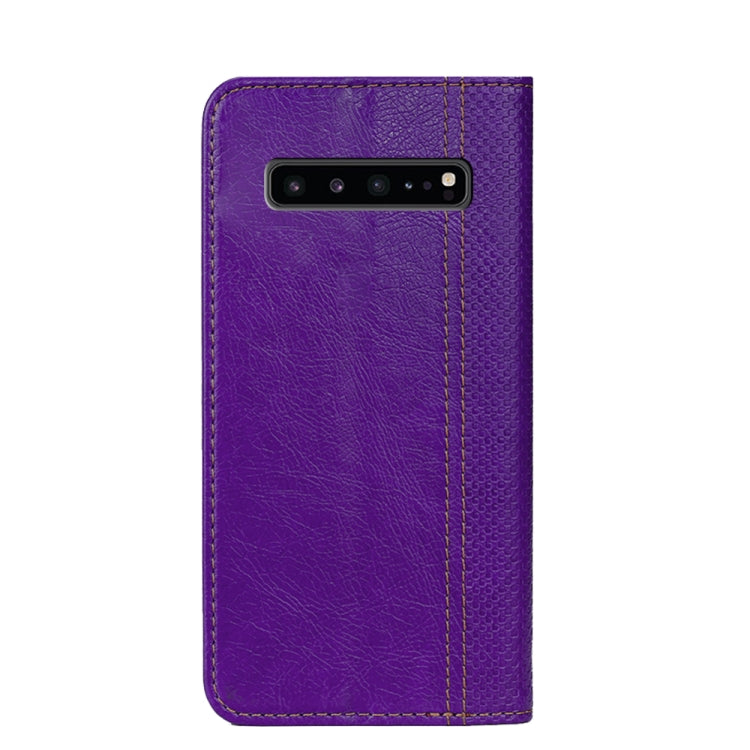 For Samsung Galaxy S10 5G Grid Texture Magnetic PU + TPU Horizontal Flip Leather Case with Holder & Card Slot
