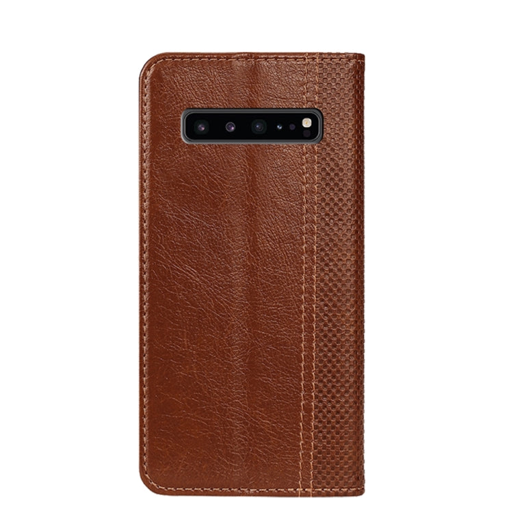 For Samsung Galaxy S10 5G Grid Texture Magnetic PU + TPU Horizontal Flip Leather Case with Holder & Card Slot