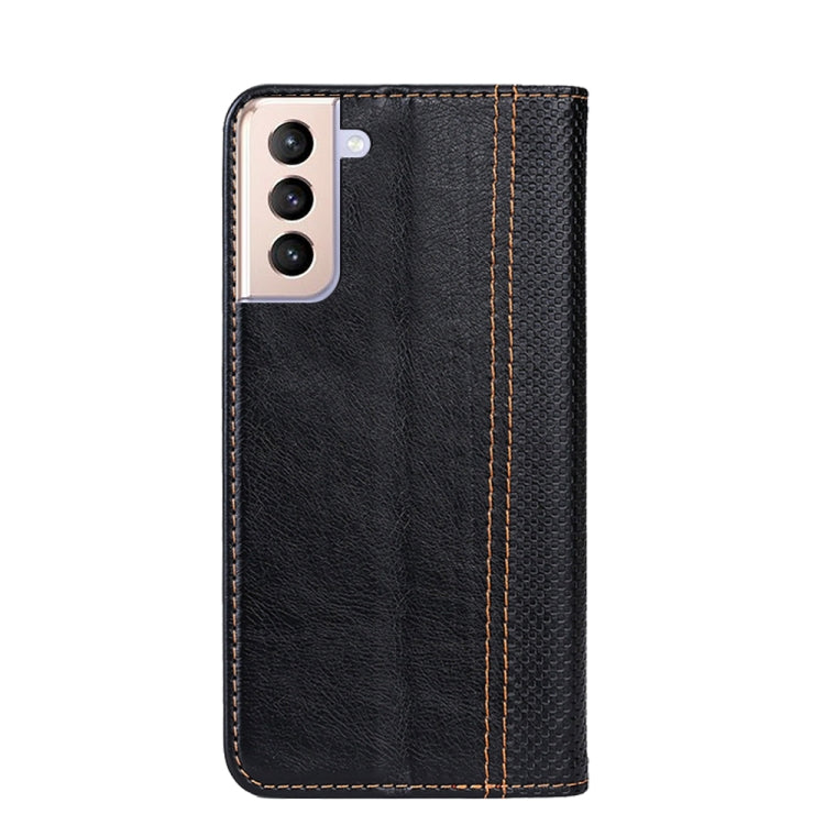 For Samsung Galaxy S21 5G Grid Texture Magnetic PU + TPU Horizontal Flip Leather Case with Holder & Card Slot