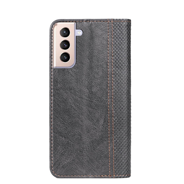 For Samsung Galaxy S21 5G Grid Texture Magnetic PU + TPU Horizontal Flip Leather Case with Holder & Card Slot