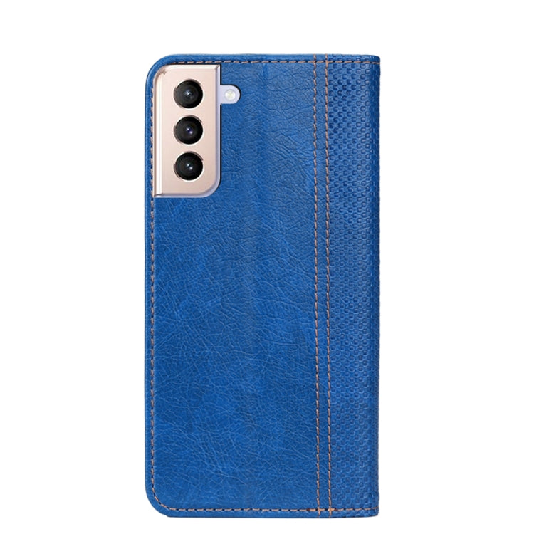 For Samsung Galaxy S21 5G Grid Texture Magnetic PU + TPU Horizontal Flip Leather Case with Holder & Card Slot