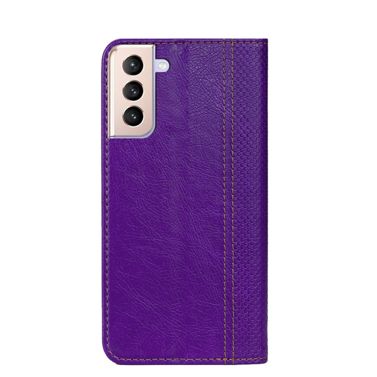 For Samsung Galaxy S21 5G Grid Texture Magnetic PU + TPU Horizontal Flip Leather Case with Holder & Card Slot
