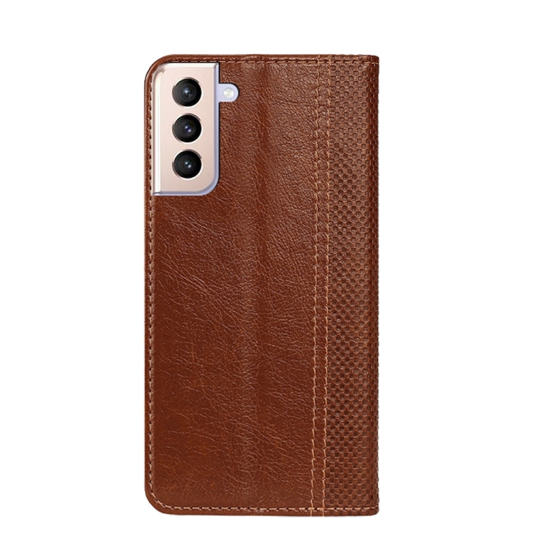 For Samsung Galaxy S21 5G Grid Texture Magnetic PU + TPU Horizontal Flip Leather Case with Holder & Card Slot