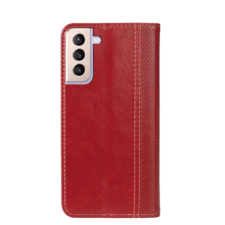 For Samsung Galaxy S21+ 5G Grid Texture Magnetic PU + TPU Horizontal Flip Leather Case with Holder & Card Slot