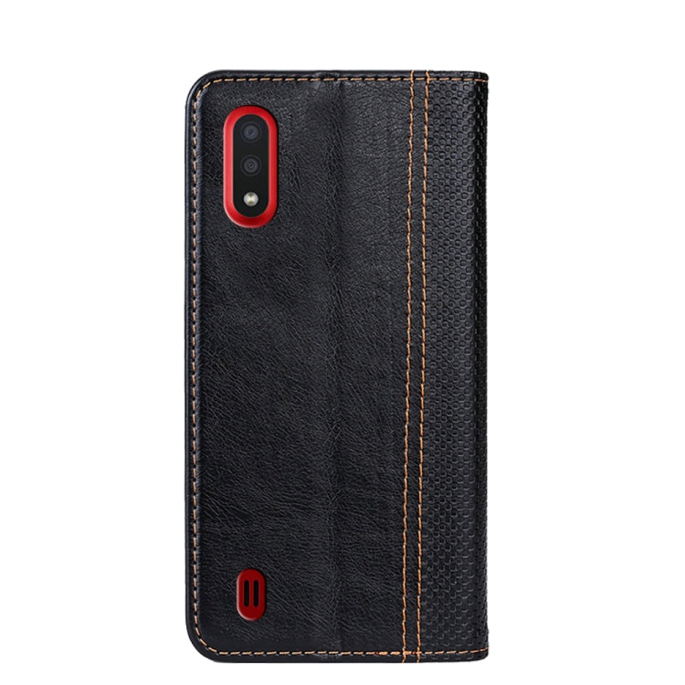 For Samsung Galaxy A01 EU Version Grid Texture Magnetic PU + TPU Horizontal Flip Leather Case with Holder & Card Slot