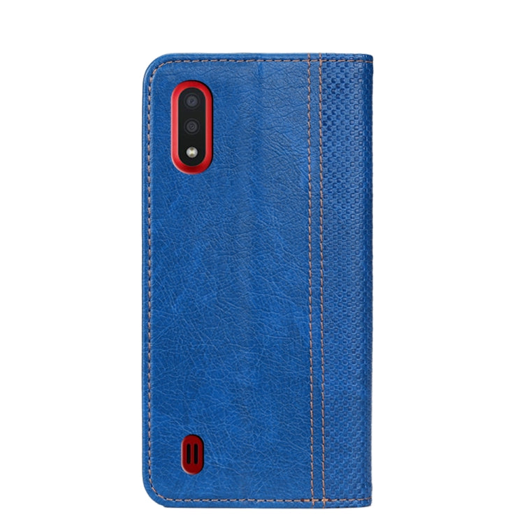 For Samsung Galaxy A01 EU Version Grid Texture Magnetic PU + TPU Horizontal Flip Leather Case with Holder & Card Slot
