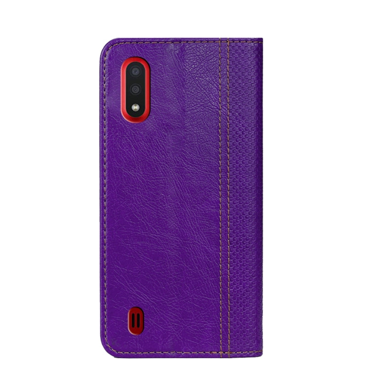 For Samsung Galaxy A01 EU Version Grid Texture Magnetic PU + TPU Horizontal Flip Leather Case with Holder & Card Slot