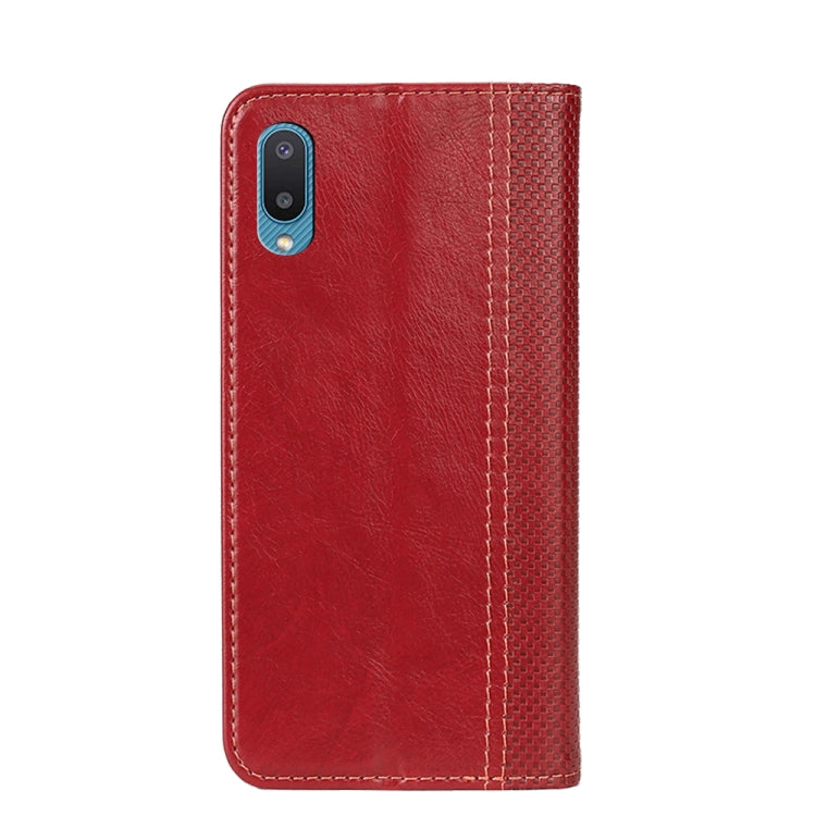 For Samsung Galaxy A02 Grid Texture Magnetic PU + TPU Horizontal Flip Leather Case with Holder & Card Slot