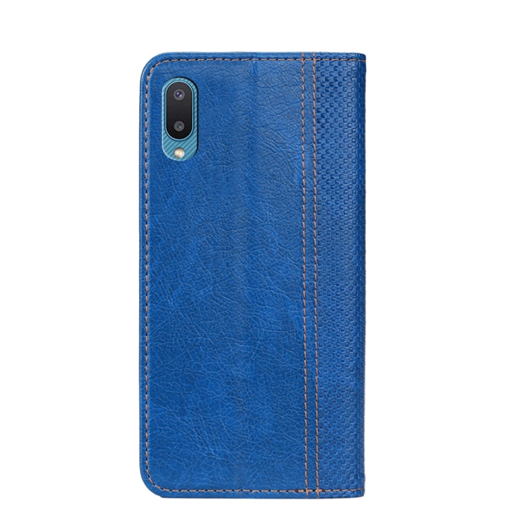For Samsung Galaxy A02 Grid Texture Magnetic PU + TPU Horizontal Flip Leather Case with Holder & Card Slot