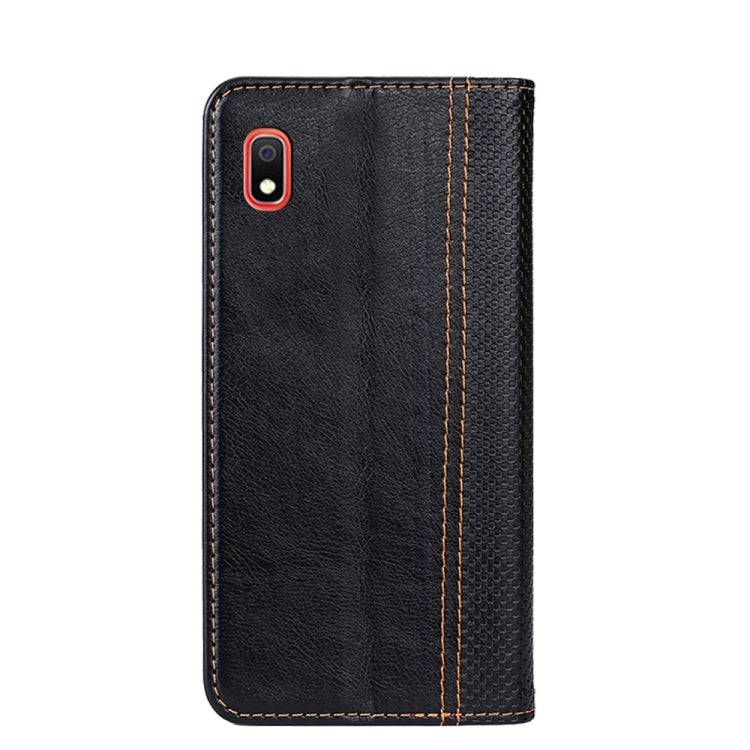 For Samsung Galaxy A10 Grid Texture Magnetic PU + TPU Horizontal Flip Leather Case with Holder & Card Slot