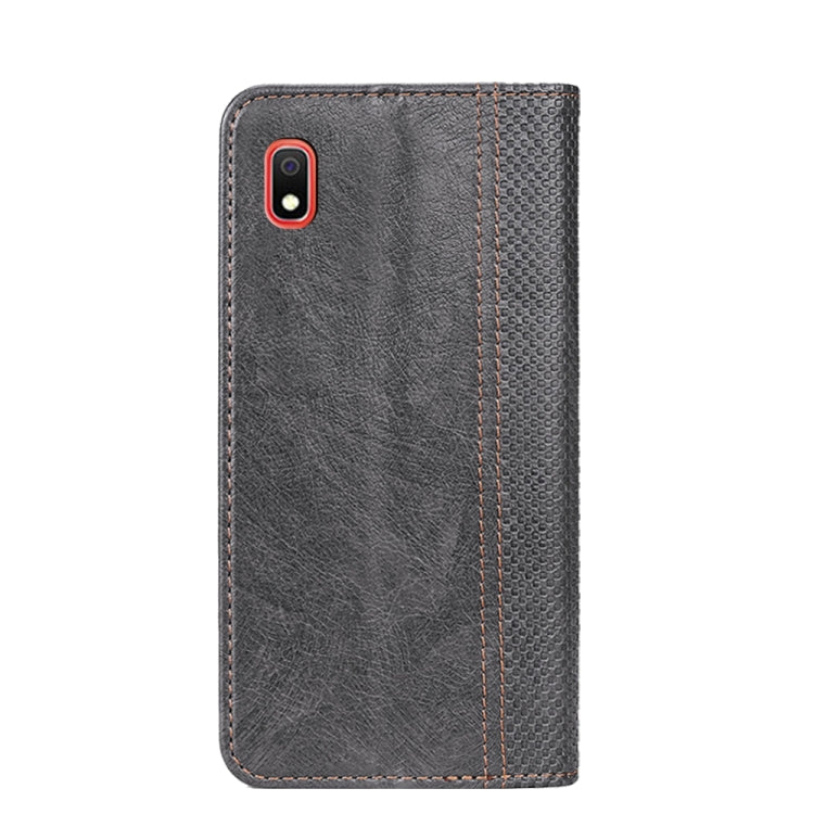 For Samsung Galaxy A10 Grid Texture Magnetic PU + TPU Horizontal Flip Leather Case with Holder & Card Slot