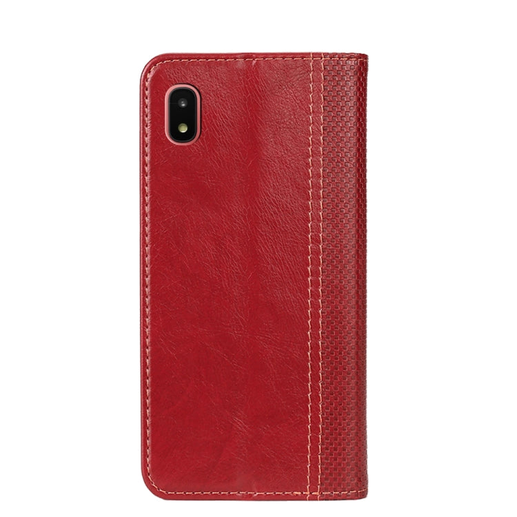 For Samsung Galaxy A20 JP Version Grid Texture Magnetic PU + TPU Horizontal Flip Leather Case with Holder & Card Slot